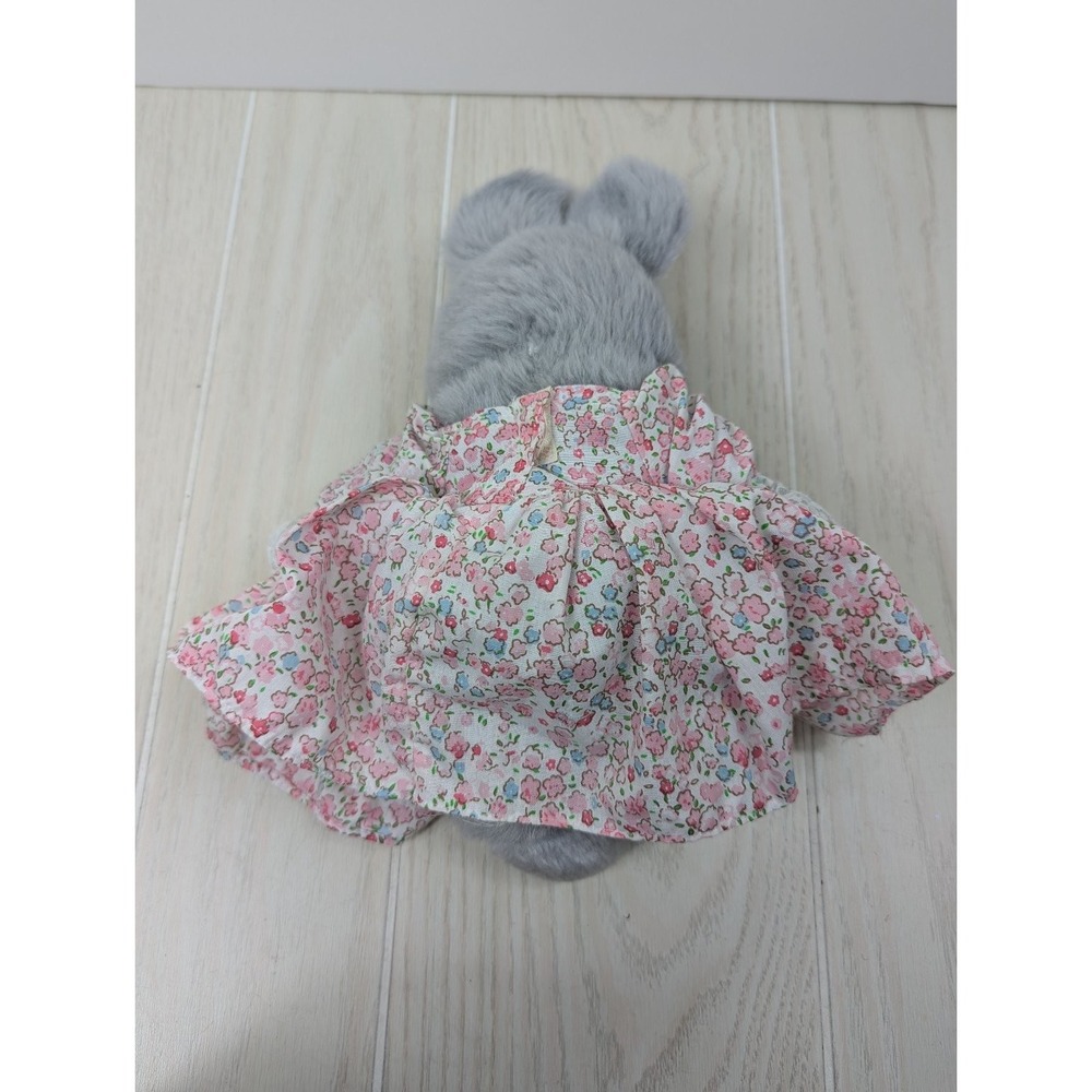 Easter Pets Grey Bunny Plush Stuffed Animal Pink Floral Dress vintage - Picture 4 of 9